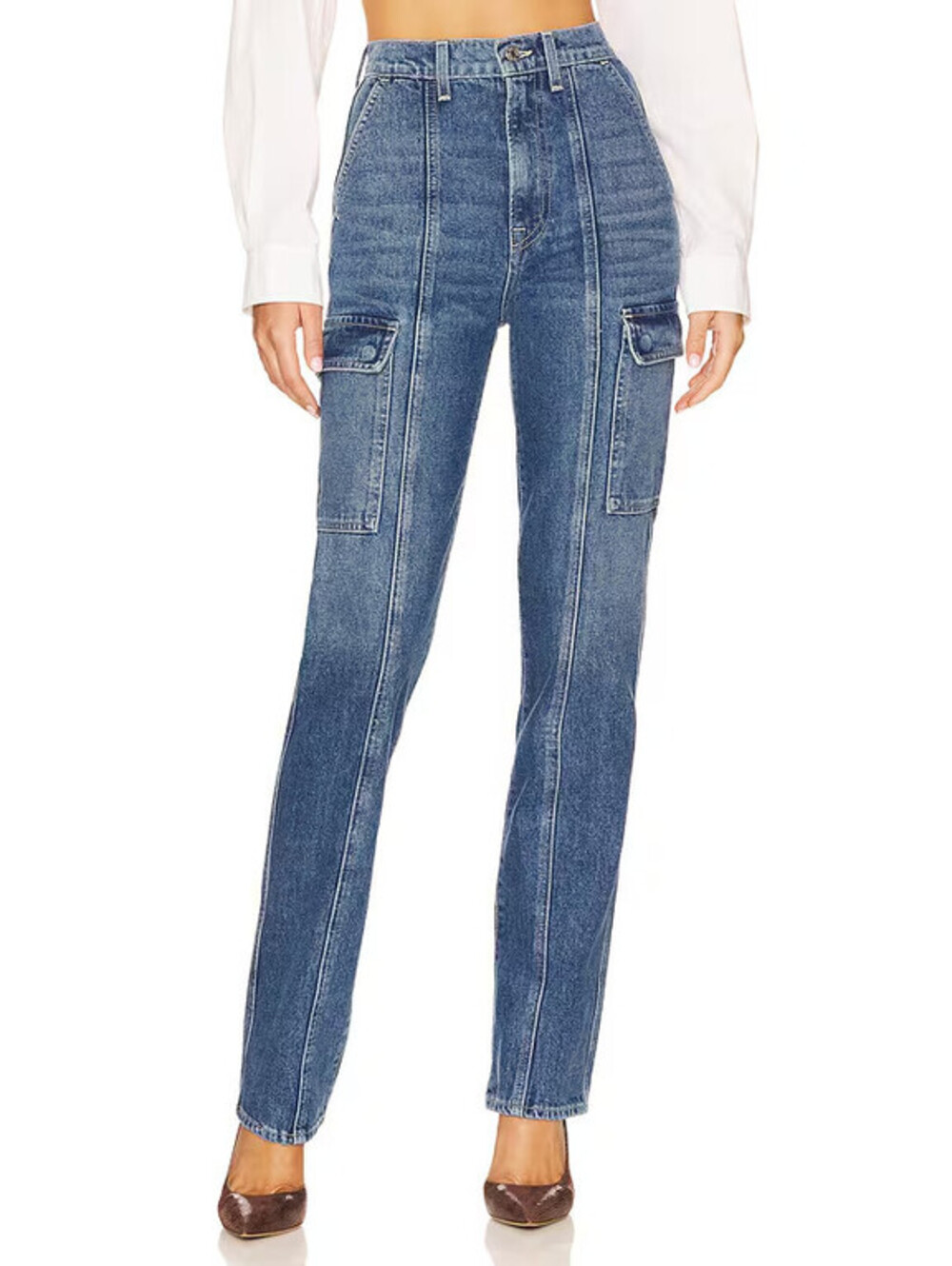 GRLFRND Harper High Rise Slim Cargo Jeans cameron blue size 25 NWT $245 msrp